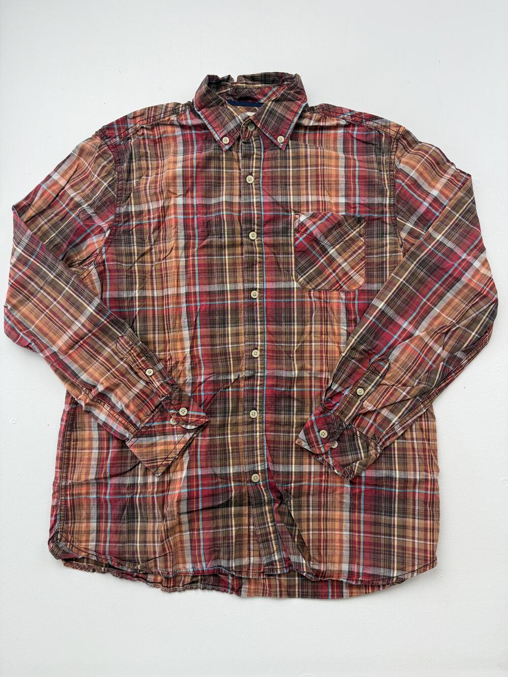 Madison Vintage Wash Shirt Mens Large Multicolor Plaid Long Sleeve Button Down